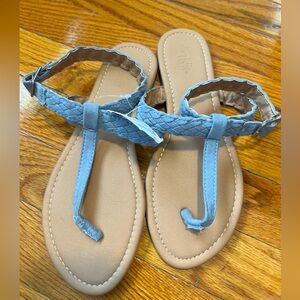 Charlotte Russe Blue and Tan Sandals with T-Strap Bow